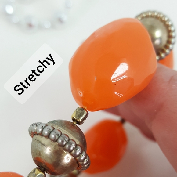 Vintage Elastic Orange-Gold Large Beaded Bracelet - Picture 5 of 6